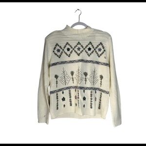 Alfred Dunner White Floral Ugly Sweater Size Petite Large Mockneck Vintage